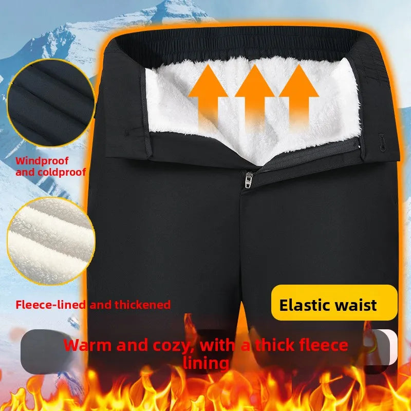 Men's Winter Thickened Fleece Lined Casual Cotton Pants Warm Long Trousers Outerwear Dad Style Northeast China Style Sheepskin