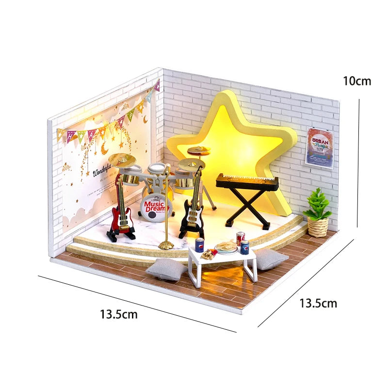 DIY Wooden Building Model Kits Wooden Miniature Doll House Assembled DollHouses Home Decoration Toys For Birthday Gifts