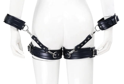 BDSM PU Leather Waist To Wrist Restraint Harness Set Adjustable Bondage Belt with Cuffs Slave Role Play Adult Sex Toy for Women
