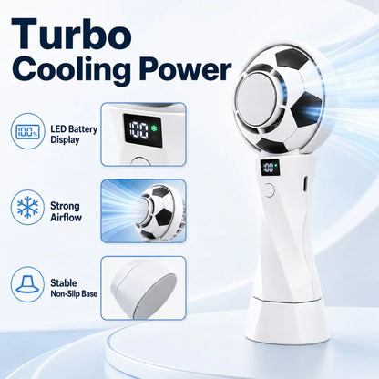 2026 Portable Turbo Cooling Fan, Soccer Ball Handheld Neck Fan, Rechargeable Mini High Speed Fan for Outdoor Travel