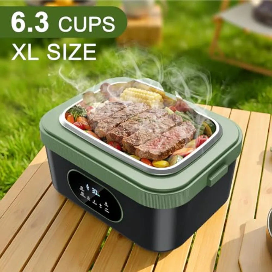 Cordless Electric Lunch Box XL 6.3-Cup 60W Fast Heating Portable Food Warmer with Scheduled Heating Removable Divider Large Cap