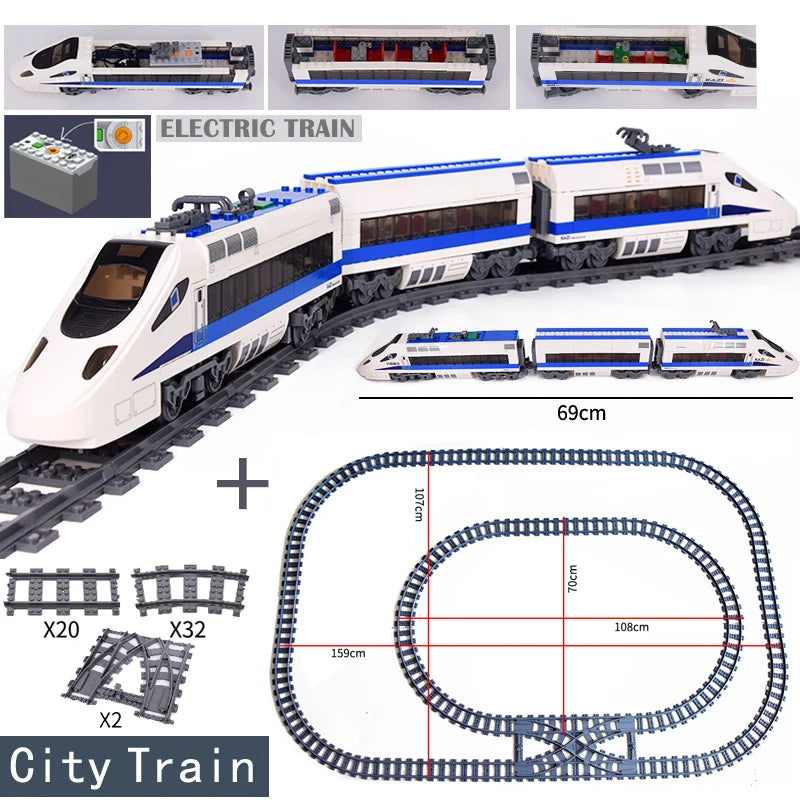 City Trains Flexible Tracks Forked Straight Curved Rails Switch Building Block Bricks High-Tech Creative Toys for kids gifts