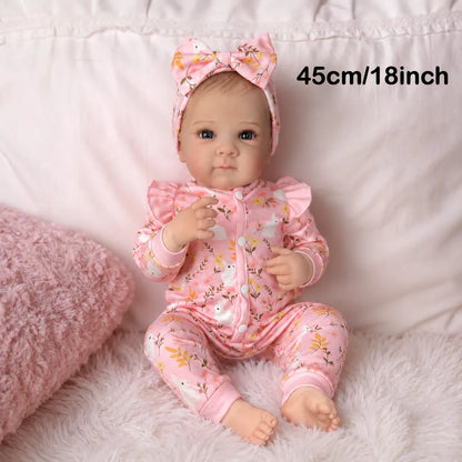 BZDOLL 45 CM Lifelike Full Vinyl Body Reborn Baby Doll 18 Inch Real-Look Design with 3D-Skin Fashion Birthday Gift for Girls