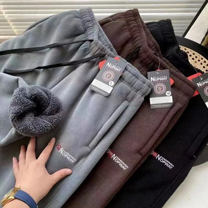 Men's Double-Sided Fleece Thickened Sweatpants Elastic Waist Casual Trousers Winter Warm Sports Leisure Pants Polyester Fiber