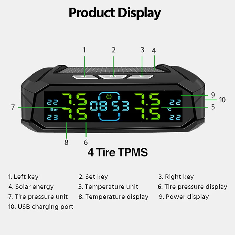 Bar Wireless Intelligent Car Tire Pressure Alarm Monitor System Temperature Air Pressure Gauge With 6 Durable Tire Sensors