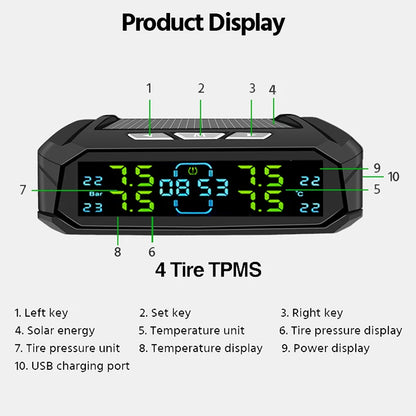 Bar Wireless Intelligent Car Tire Pressure Alarm Monitor System Temperature Air Pressure Gauge With 6 Durable Tire Sensors