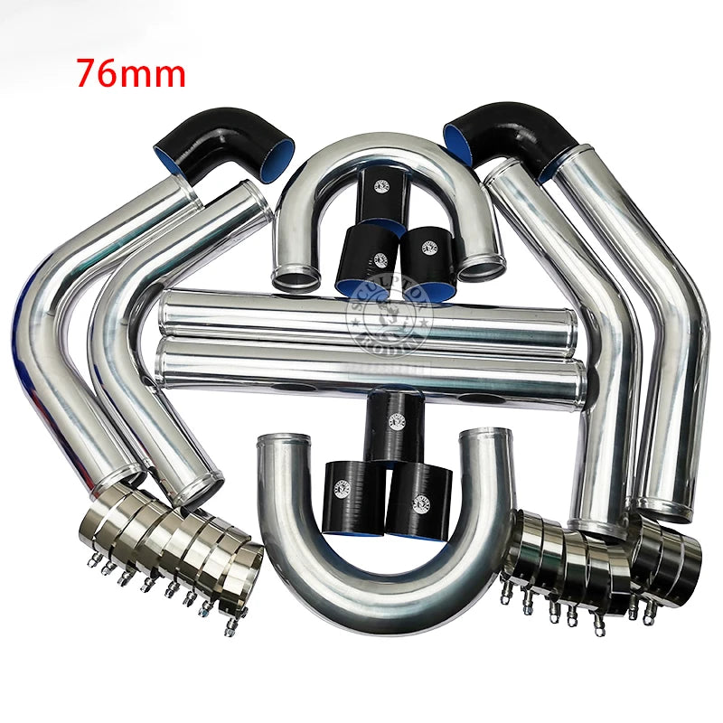 3.0" INCH 76mm UNIVERSAL 2MM THICKNESS ALUMINUM INTERCOOLER TURBO PIPE PIPING KIT