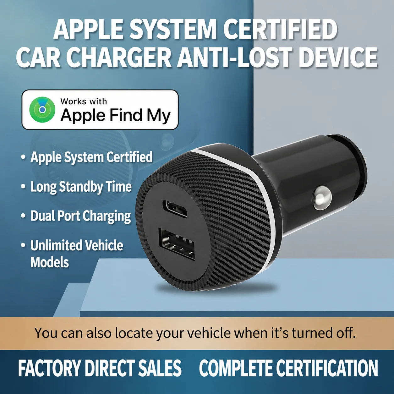 Car Charge GPS Locator Tracker 20W USB Phone Charger Fast Charging Type C QC3.0 With iPhone Find My Apple Official App