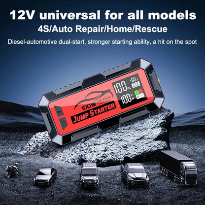8000A 24000mAh 12V Portable Car Jump Starter, 100W Fast Charging Power Bank with DC Output & Super Capacitor for Laptop