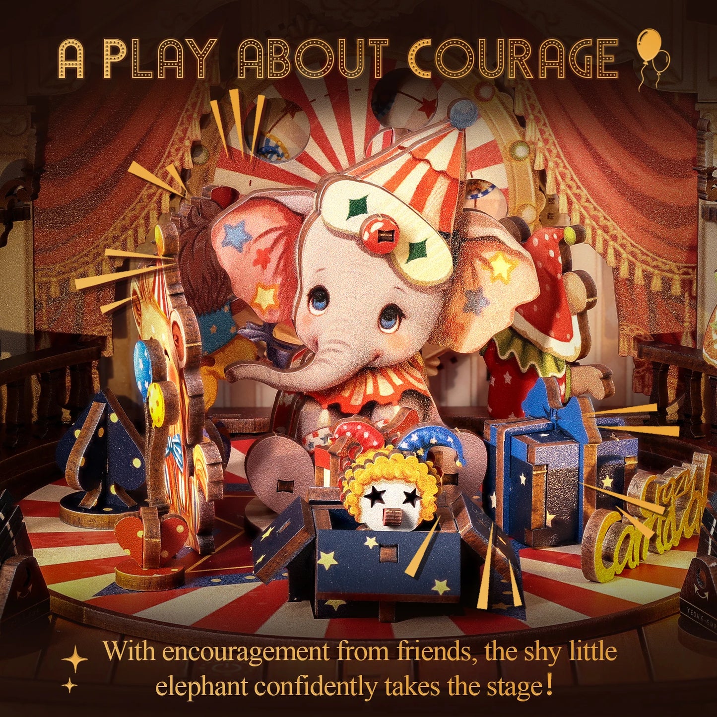 CUTEBEE Animal Carnival DIY Music Box Kit Wooden 3D Puzzle Miniature Dollhouse Cute Animal Figures Handcrafted Model for Desk De