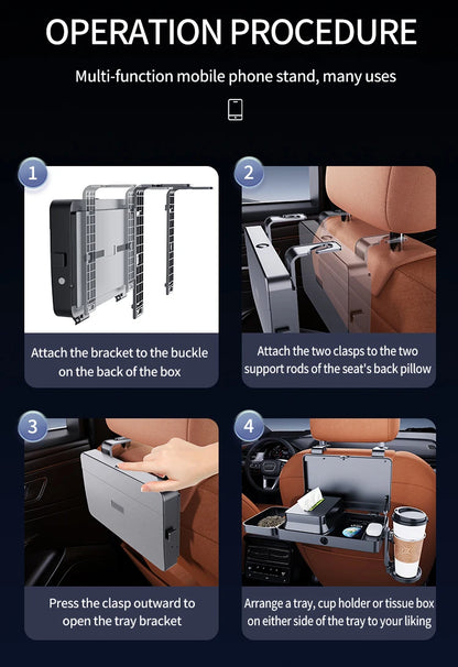 Lrbh Premium Plastic Rear Seat Organizer, with Foldable Tray, Dual Cup Holders, Phone Slot, and Large Storage Space, Easy to Install Vehicle Seat Back Accessories