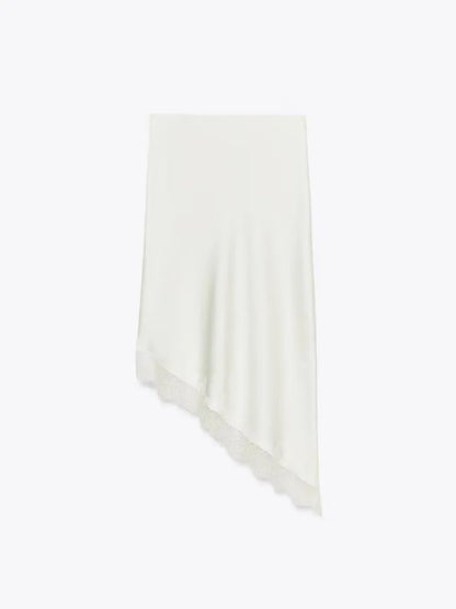 Winter New Arrival Women's Simple Versatile Mid-Waist Lace Trim Silk Satin Skirt Elegant Ethnic Stage Costume