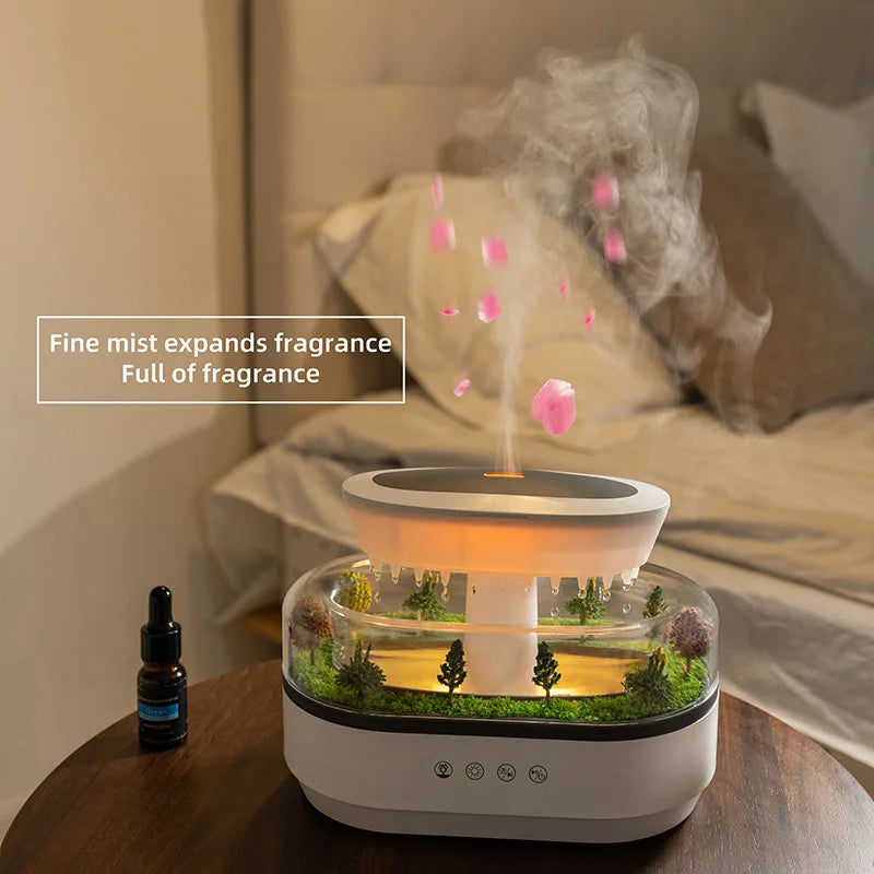Raindrop Aroma Diffuser with White Noise Music & 7-Color Atmosphere Light, Ultrasonic Air Humidifier for Relaxation, Sleep & Hom