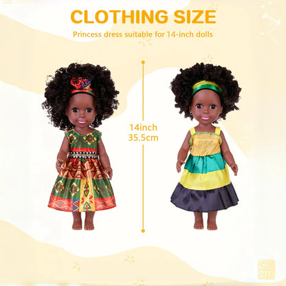 14inch 35cm American African Black Doll with Clothes Full Vinyl Body Curly Hair Doll Realistic Black Baby Doll Kid Toy Girl Gift