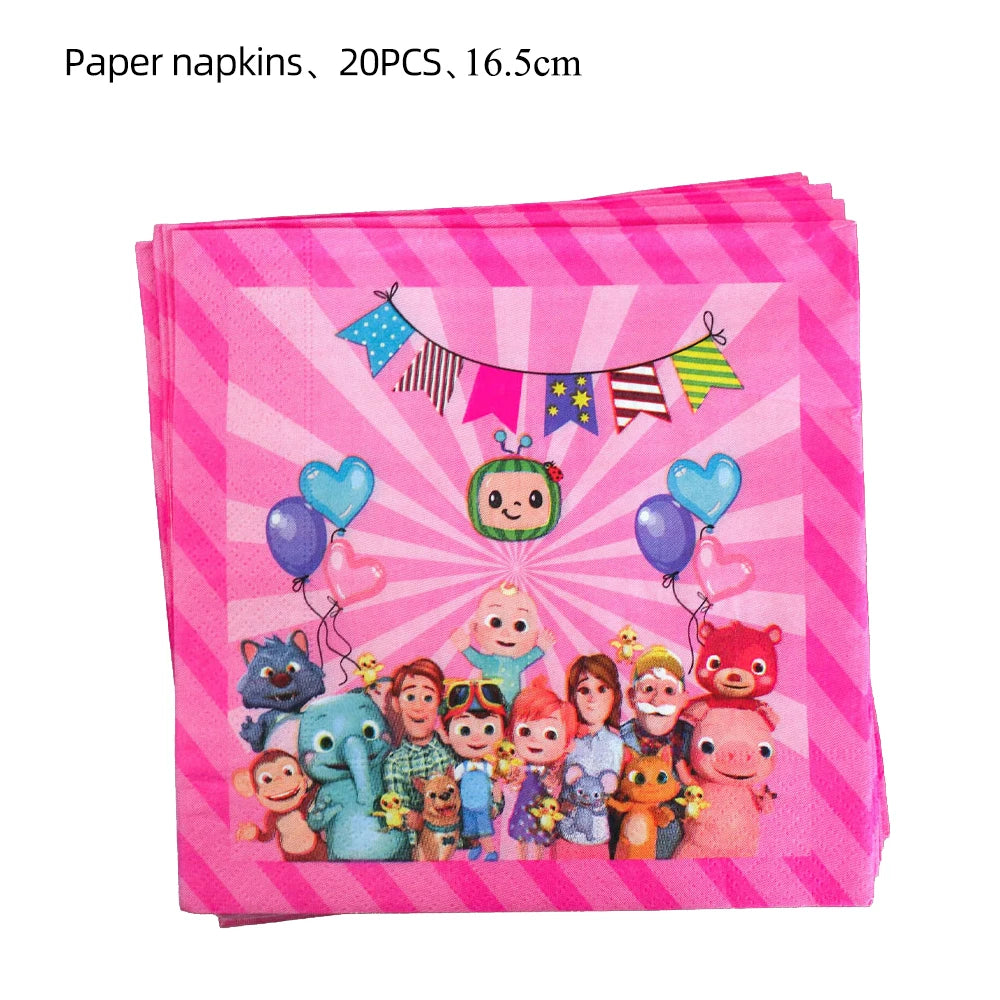 Cocomelon Birthday Party Decoration Tableware Set Birthday Cup Plate Napkin Tablecloth Cake Topper Balloon Party Favors Gifts