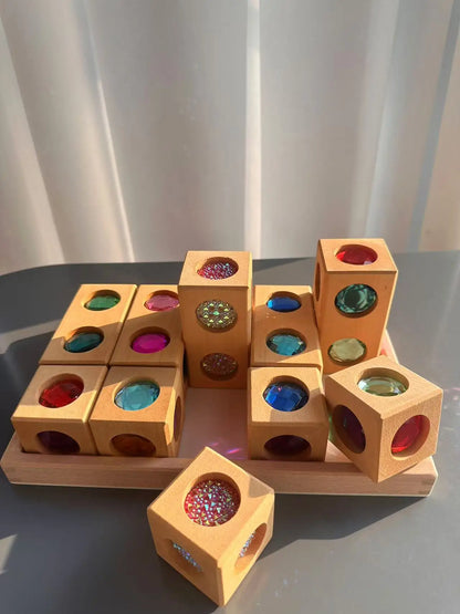 New Kids Acrylic Sparkling 6 sides 3D Gems Wooden Blocks Toy Rainbow Lucite Crystal Steps Building Play Birthday Gift