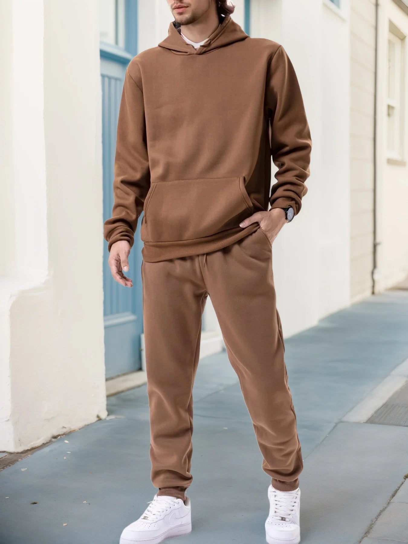 2025 Men's Autumn and Winter New Solid Color Hoodie+pants Two-piece Set Fashionable Casual Sports Set Size S-3XL Men's Tracksuit