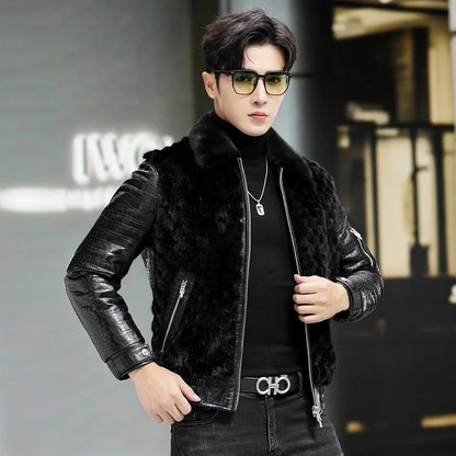 YOLANFAIRY Real Mink Fur Jacket Mens Genuine Leather Sheepskin Mens Clothing 90% Goose Down 10% Goose Feather Coat 2024 Winter