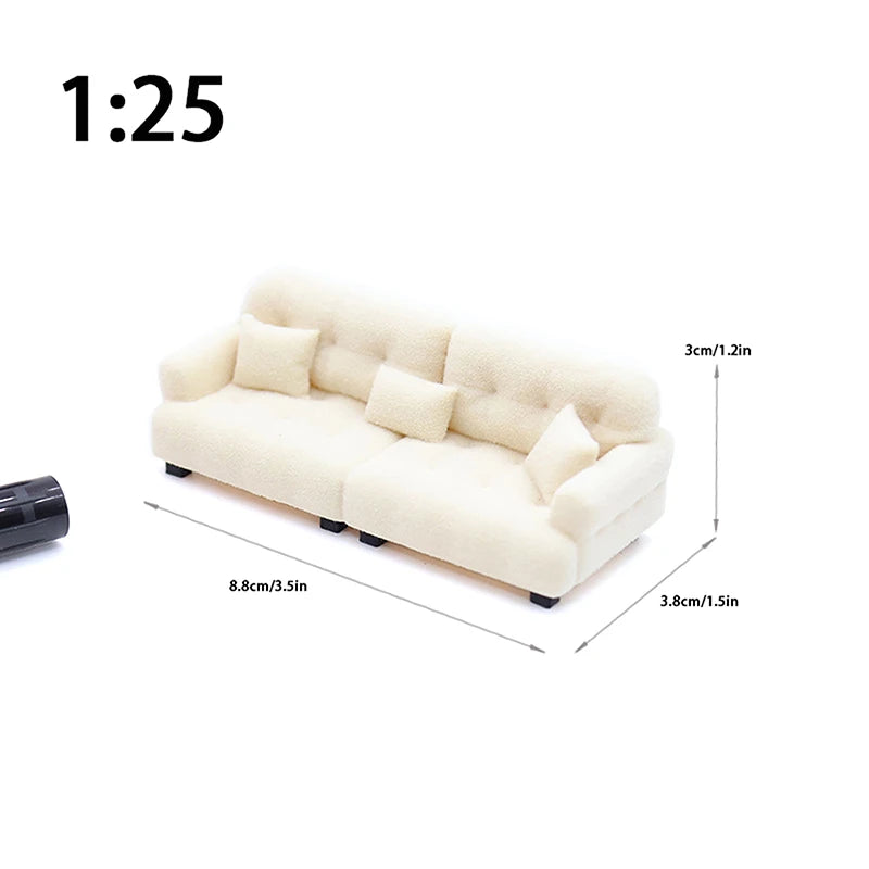 1/12 1/20 1/25 Dollhouse Simulation Flocking Sofa Model Mini Living Room Furniture Doll Decoration Accessories Pretend Play Toys