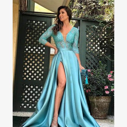 Sexy V-Neck Party Dress Long Evening Gown for Women Skin Leather Material Cotton 100% KTV Costume Suitable Scene