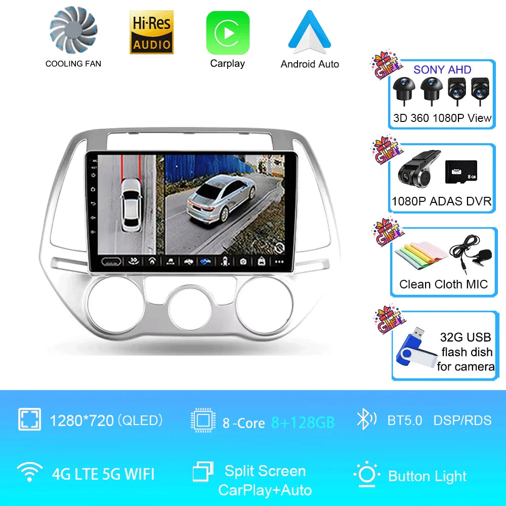 Android 16 Carplay Auto Multimedia Player Car Radio For Hyundai I20 2010 2012 2013 2014 DSP Autoradio GPS Stereo 2din Head Unit
