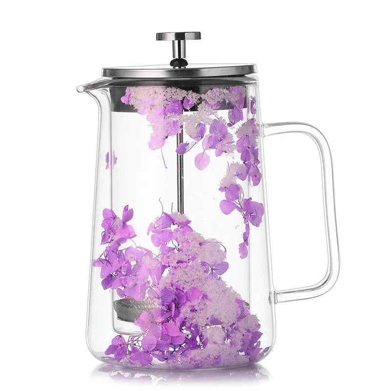 Dried Flower Double Glass French Press Heat-resistant Coffee Pot Insulation Coffee Utensil Household Filter Tea Maker