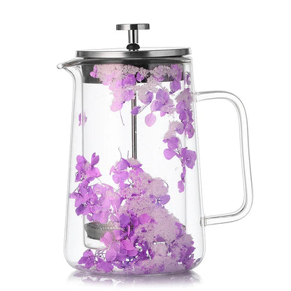 Dried Flower Double Glass French Press Heat-resistant Coffee Pot Insulation Coffee Utensil Household Filter Tea Maker