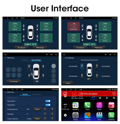 JMCQ USB Android TPMS Tire Pressure Monitoring System Display Alarm System Internal External 5 Sensors For Car Navigation Radio