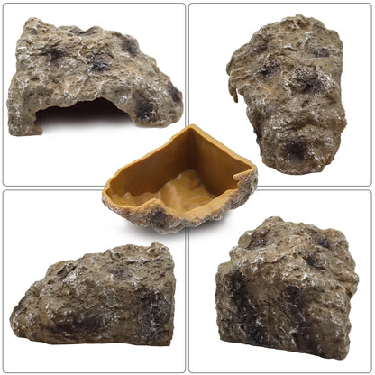 Reptile Rock Hide Cave Resin Turtle Basking Platform Shelter for Lizard hideout Reptile bearded dragon Amphibian Terrarium