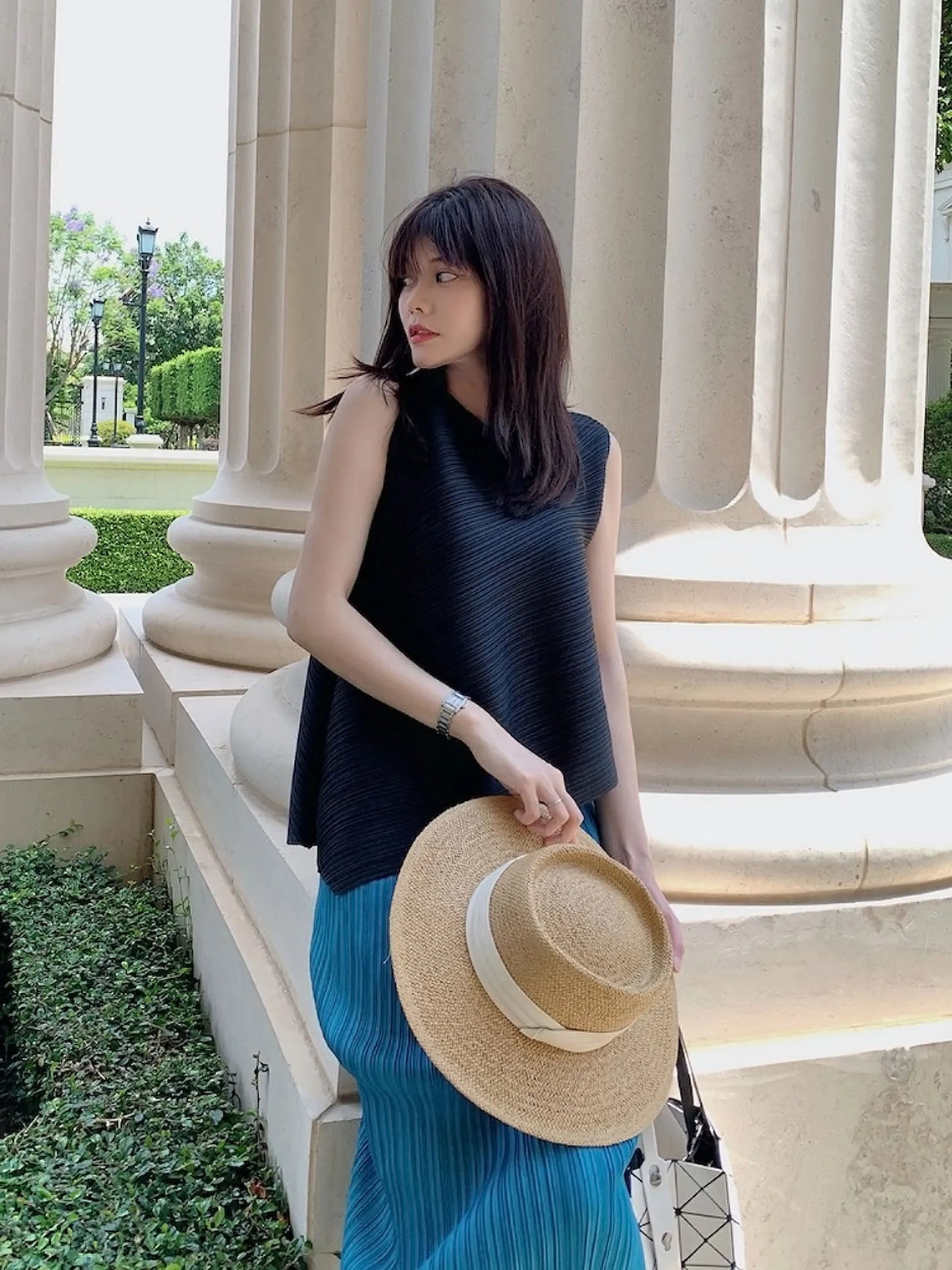 Unique Folded Design Sleeveless Top Set for Small Women Elegant Suitable Travel Wear Polyester Summer T-Shirt round Neck High...
