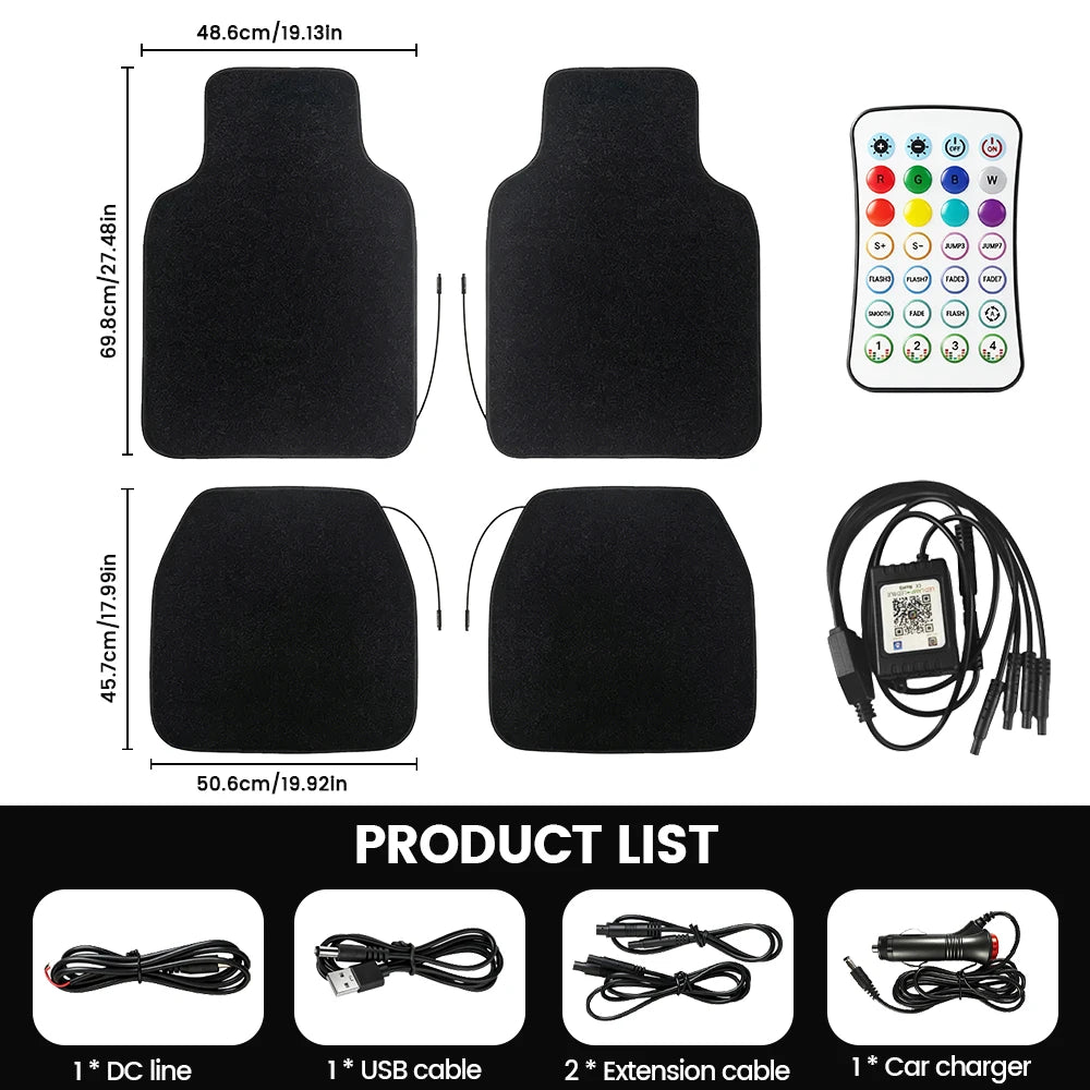 4pcs Starlight LED Car Floor Mats, App Control Washable Fiber Optic Lights Universal Automotive Decoration Atmosphere Light