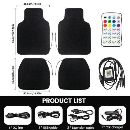 4pcs Starlight LED Car Floor Mats, App Control Washable Fiber Optic Lights Universal Automotive Decoration Atmosphere Light