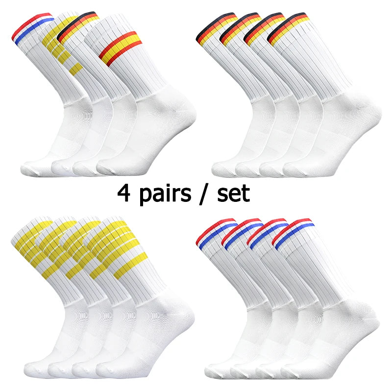 4 Pairs of Outdoor Sports Socks Breathable Lightweight Non-Slip Silicone Striped Cycling Running Socks