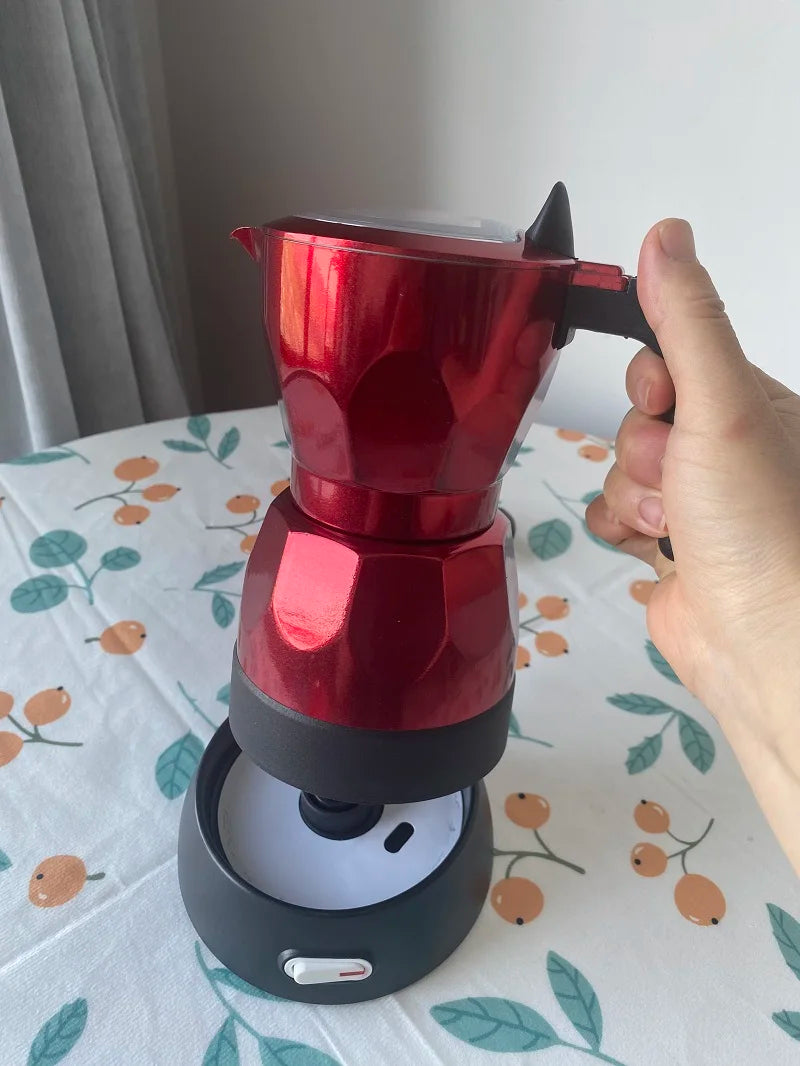 110V/220V Cups Electric Coffee Maker Portable Aluminum Mocha Pot Electric Italian Coffee Maker Percolator for Home Black 150ml