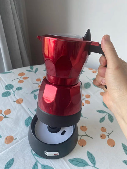 110V/220V Cups Electric Coffee Maker Portable Aluminum Mocha Pot Electric Italian Coffee Maker Percolator for Home Black 150ml