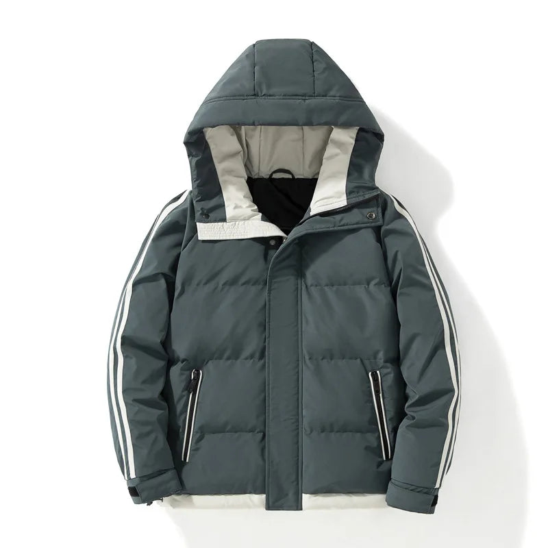 2024 New Cotton Jacket for Men with Plush and Thickened Two Bar Cotton Jacket for Men, Two Bar Cotton Jacket for Men, Hooded Bre