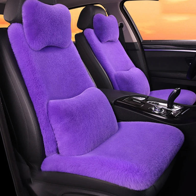 2/3/4pcs Super Soft Fluffy Rabbit Faux Fur Car Seat Cover Winter Plush Warm Thick Home Car Seat Cushion Pad Neck/Waist Pillow