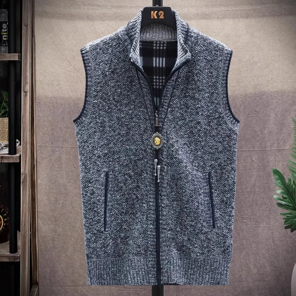 Atutumn and Winter New Men's Sweater Cardigan Knitting Vest Dailywear Warmth Thickened Zipper Jacket Waistcoat Male Streetwear