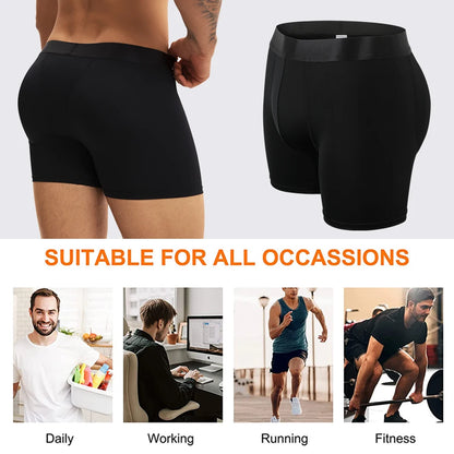 Men Butt Lifter Underwear 3D Pouch Boxer Briefs Antibacterial Auick-Drying Panties Shaper Removable Fake Butt Pad Black S-2XL