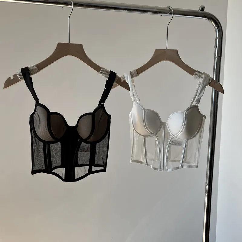 French Long Fishbone Mesh Patchwork Bra Set Slim Shaping Chest Lift Up Sexy Lingerie Outfit Soft Comfortable Underwear S-XL Suit