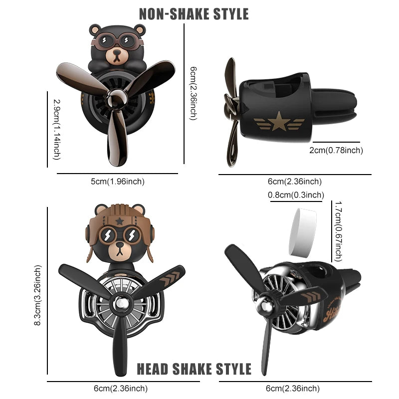 Rotating airplane pilot bear car air fresheners accessories interior decorations fan vent clips perfume fragrance diffuser aroma
