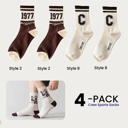 1/4/8 Pairs Men's Crew Socks Retro American Alphanumeric Print Basketball Sports Socks Graffiti Style Couple EU 37-44 US 6-12