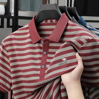Spring New Men's Collar Polo Shirt Striped Cool Breathable T-shirt Base Shirt