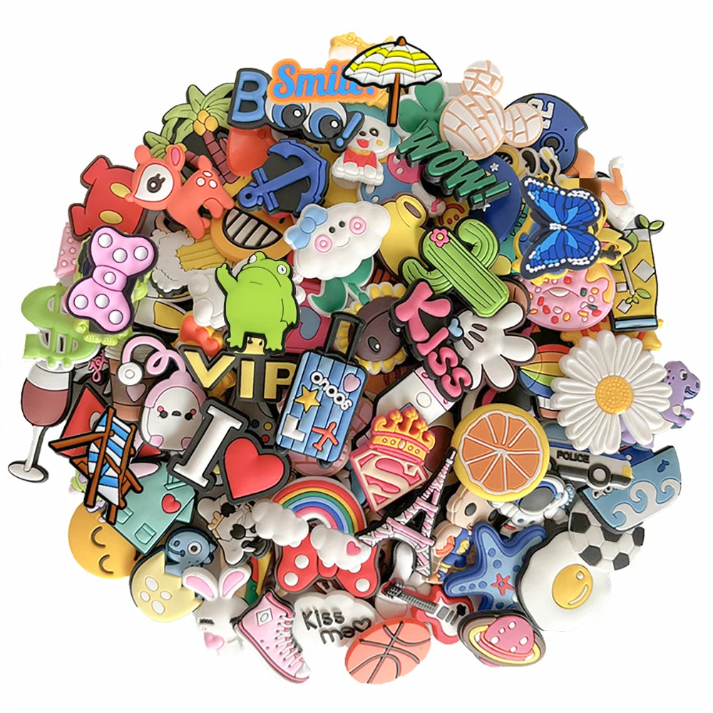 30-200PCS Random Cartoon Shoe Charms For Bubble Slides Clogs Sandals Crocs, Shoes Decrations Accessories Buckle For Kids Gifts