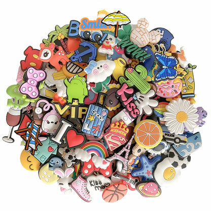30-200PCS Random Cartoon Shoe Charms For Bubble Slides Clogs Sandals Crocs, Shoes Decrations Accessories Buckle For Kids Gifts