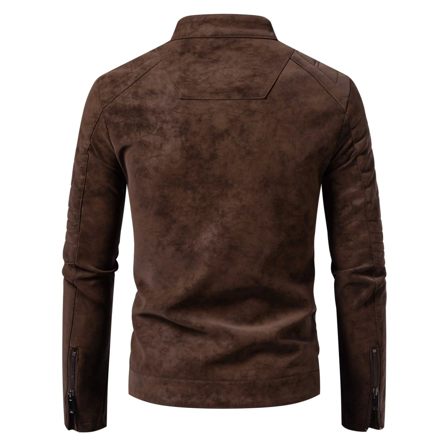 Men's Faux Leather Moto Jacket Stand Collar Metal Zipper Outdoor Casual Stylish Durable Coat