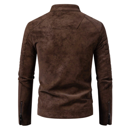 Men's Faux Leather Moto Jacket Stand Collar Metal Zipper Outdoor Casual Stylish Durable Coat