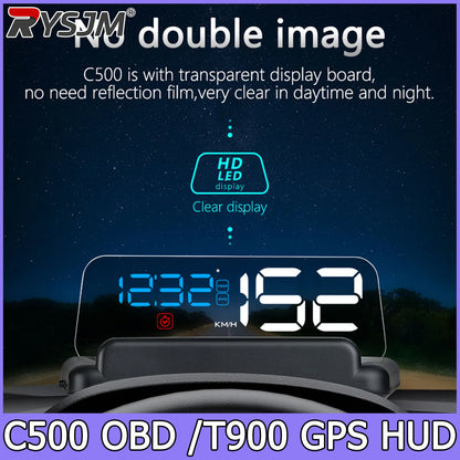 C500 BLUE OBD /T900 GPS HUD Gauge Display Car Head Up Display LCD Car Turbo Gauge Digital Odometer Universal Speed On-board Comp