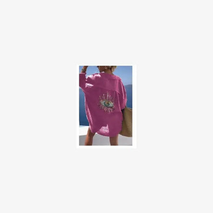Spring Summer 2024 Women's Casual Evil Eye Shirt Long Sleeve Turn-down Collar Regular Length Other Material 100% Fashion Ladi...