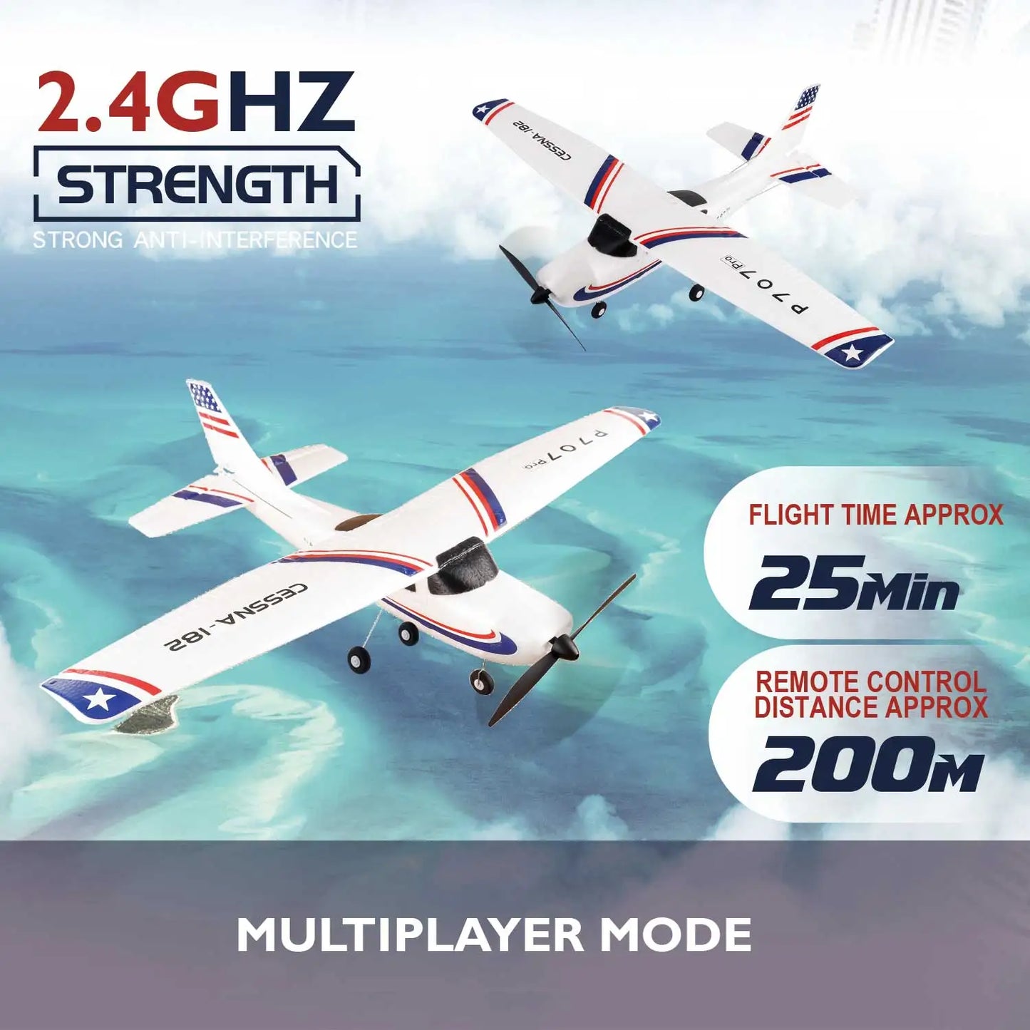 Parkten RC Airplane P707G PRO LCD Version 2.4G 3D/6G With Gyro 3Ch Fixed Wing Plane Outdoor Toys Drone RTF CESSNA 182 Glider